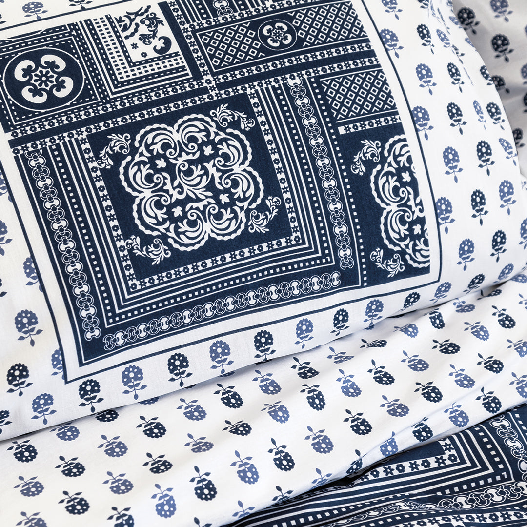 Umay Double Ranforce Duvet Cover Set Navy/White (4 Piece)