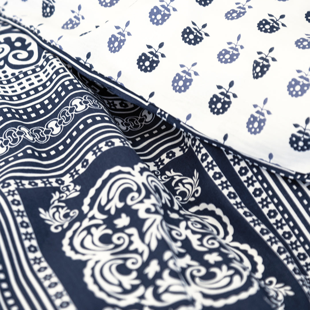 Umay Double Ranforce Duvet Cover Set Navy/White (4 Piece)