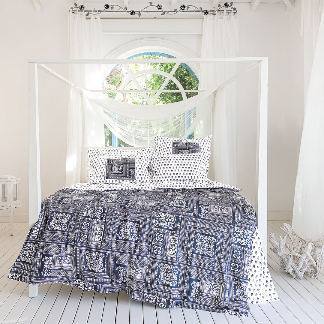 Umay Double Ranforce Duvet Cover Set Navy/White (4 Piece)
