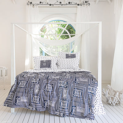 Umay Double Ranforce Duvet Cover Set Navy/White (4 Piece)