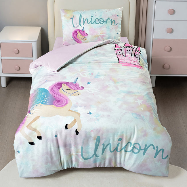Unicornland Tek Kişilik %100 Pamuk Ranforce Nevresim Takımı Lila (3 Parça)