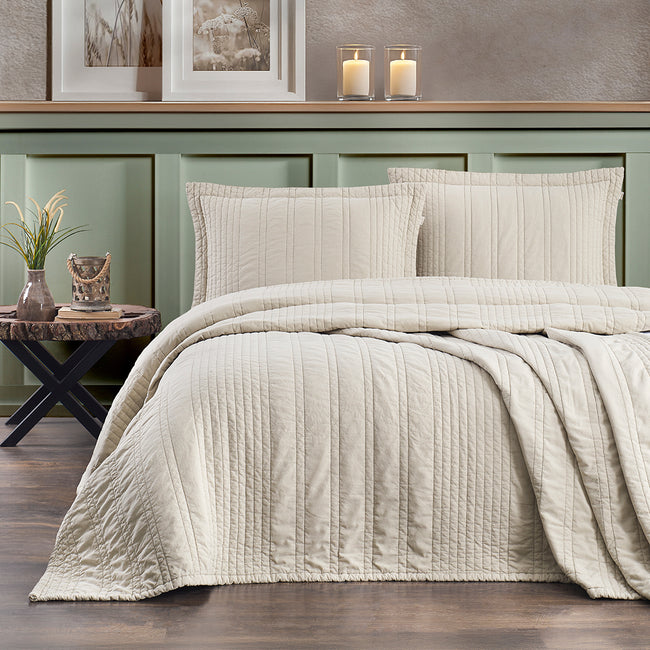 Valentina Çift Kişilik Yatak Örtüsü Bej (3 Parça)