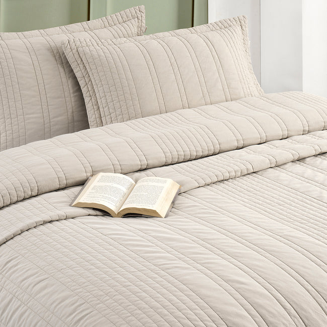 Valentina Çift Kişilik Yatak Örtüsü Bej (3 Parça)