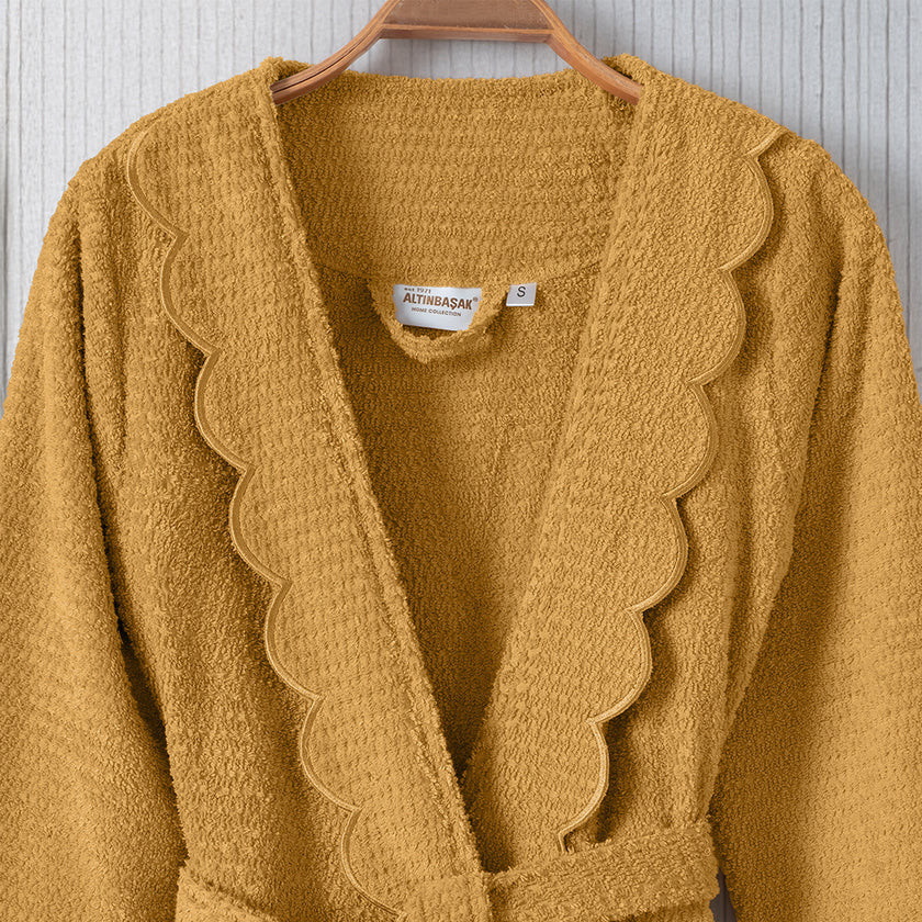 Valora 100% Cotton Women's Slim Fit Bathrobe Mustard (S)