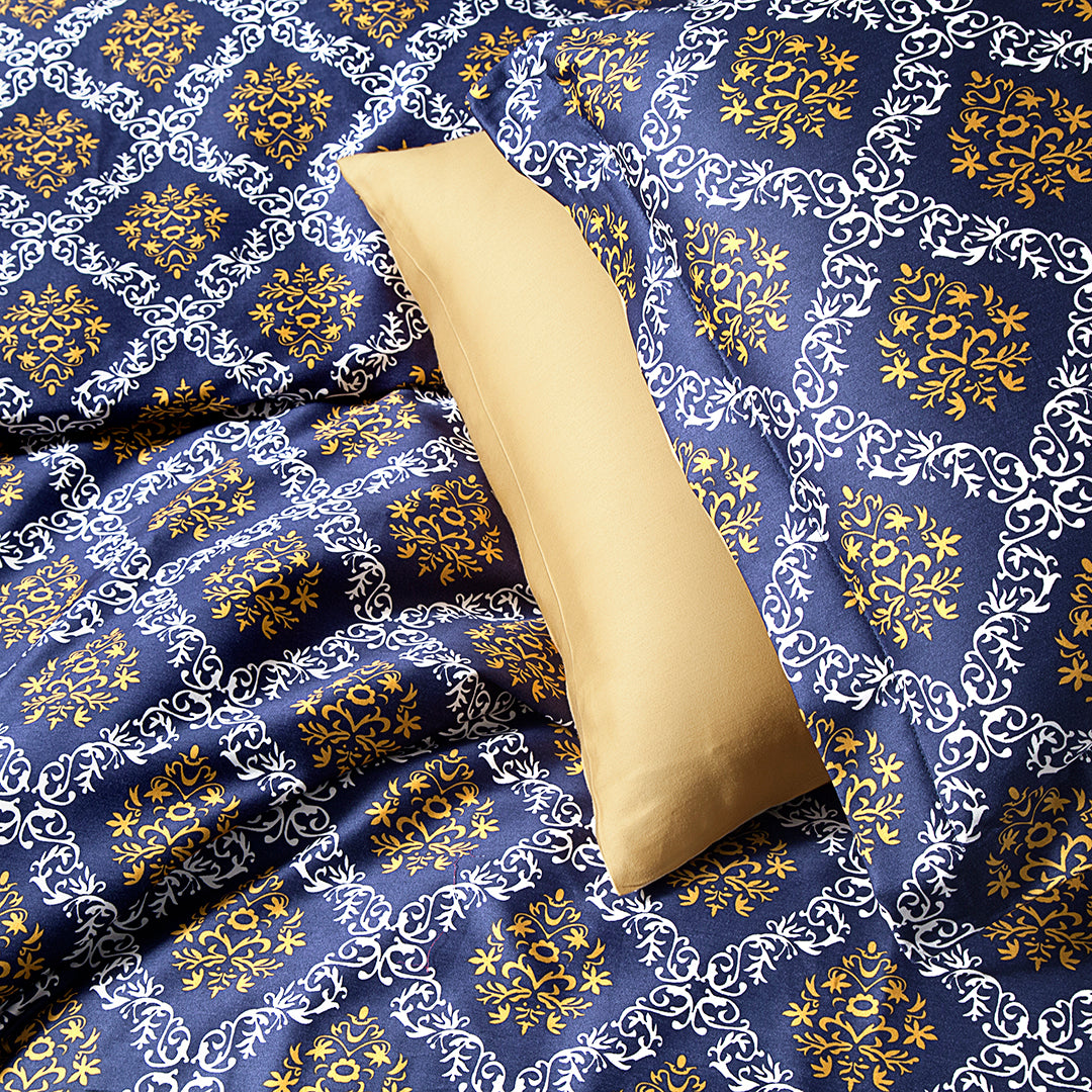 Vegas Çift Kişilik Baskılı Saten Nevresim Takımı Lacivert (6 Parça)