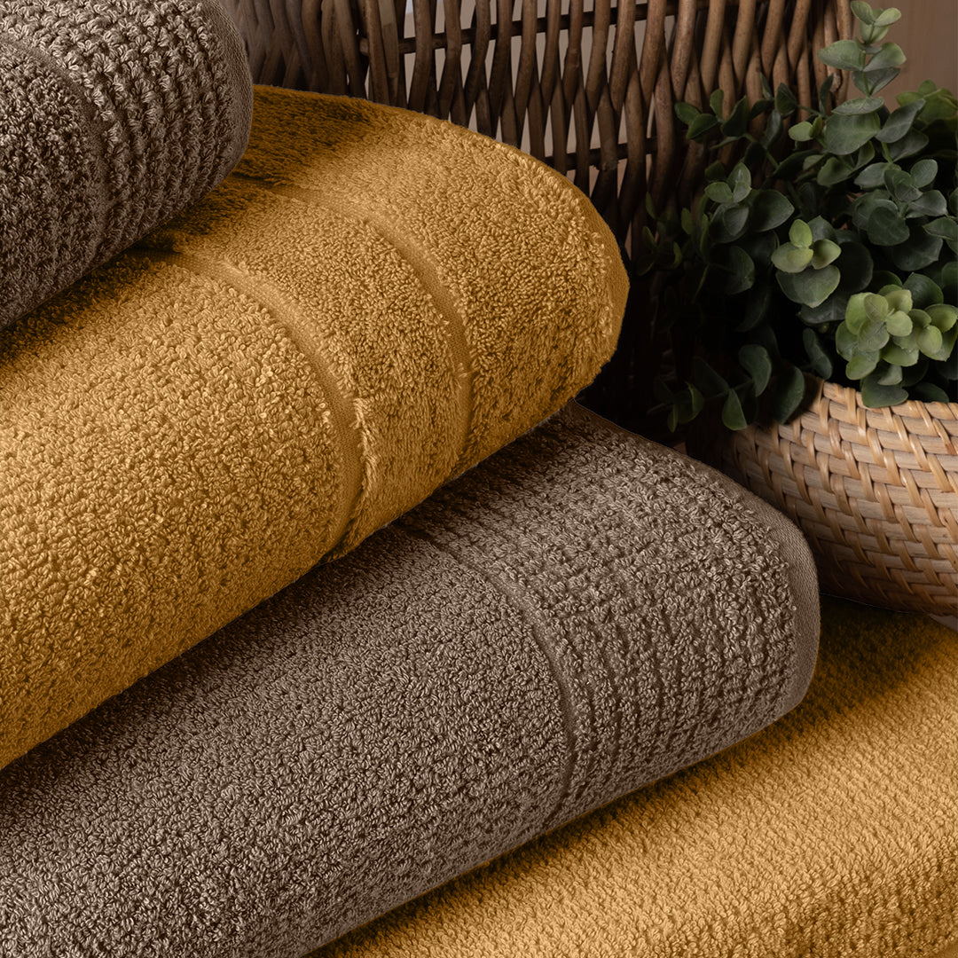 Verto 100% Cotton Family Bathrobe Set Mustard/Beige (6 Pieces) – Altınbaşak