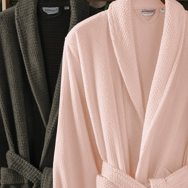 Verto %100 Pamuk Aile Bornoz Seti Şeftali/Antrasit (6 Parça)