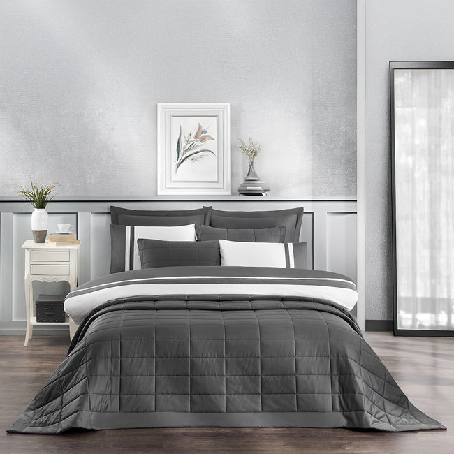 Vespera Çift Kişilik Nevresim-Yatak Örtüsü Takımı Antrasit (9 Parça)