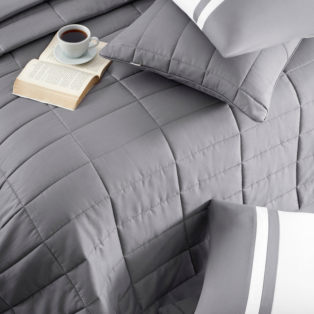 Vespera Çift Kişilik Nevresim-Yatak Örtüsü Takımı Gri (9 Parça)